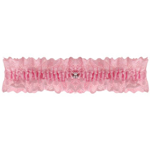 Roze kousenband met kant en strass steentje