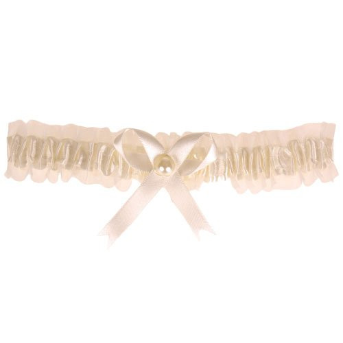 Kousenband ivoor met strikje en pareltje