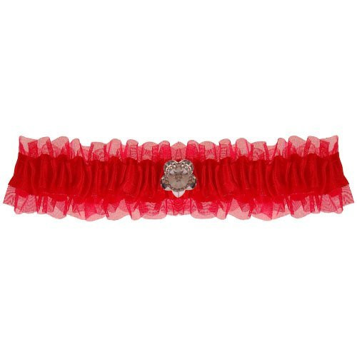 Kousenband rood met strass bloemetje
