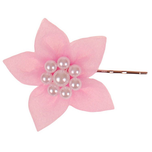 Schuifspeldje Roze Organza Bloem met Pareltjes - 5cm