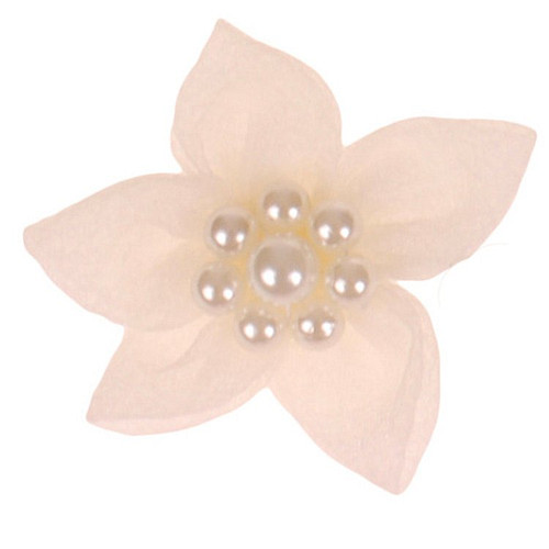 Haarklemmetje Ivoorkleurige Organza Bloem met Pareltjes - 5cm