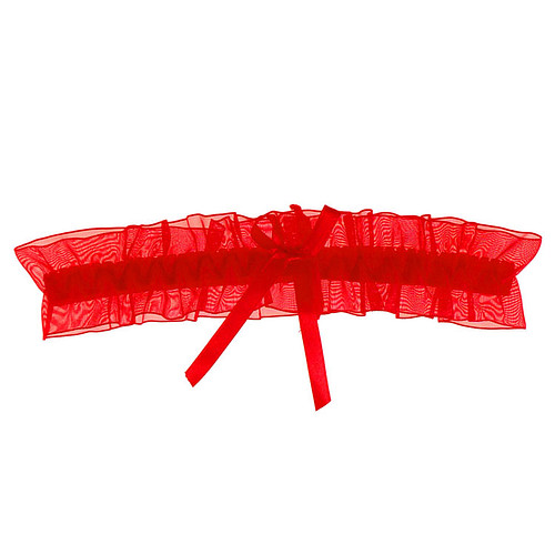 Kousenband Rood organza met Rood Strikje