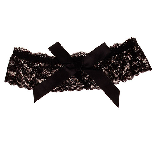 Kousenband Zwart elastisch kant met Zwarte Strik