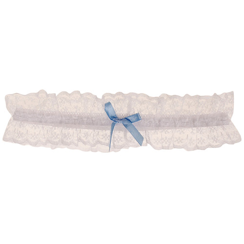 Kousenband Wit Kant met Lichtblauw Strikje