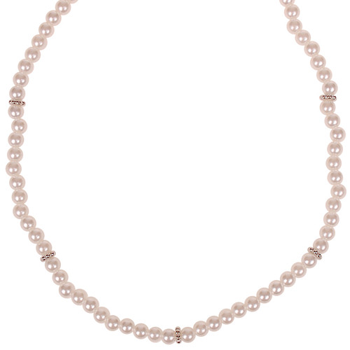 Kinderketting - Ivoorkleurige Imitatiepareltjes 6mm - Zilverkleurige Spacers - Elastisch