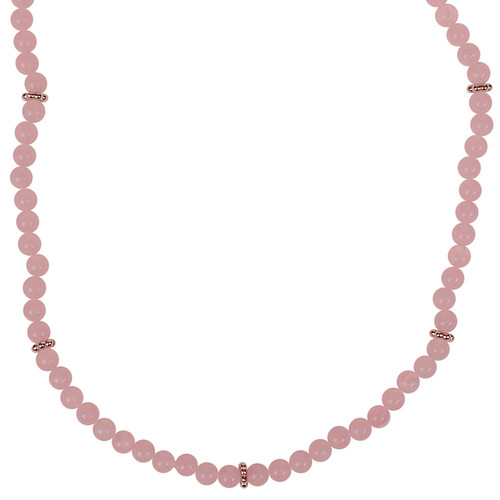 Kinderketting - Roze gewolkte kraaltjes 6mm - Zilverkleurige Spacers - Elastisch