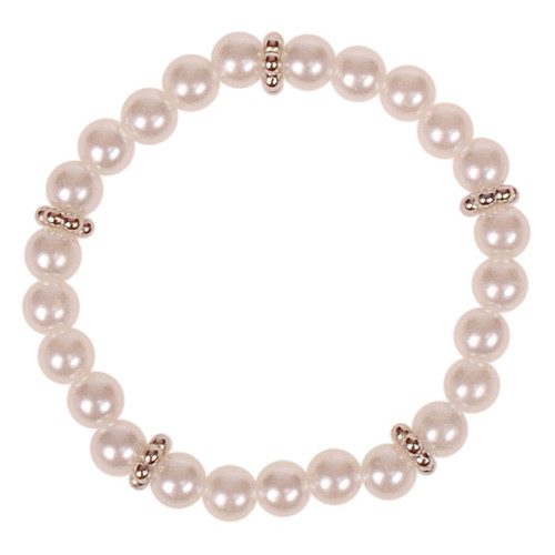 Kinderarmbandje - Ivoorkleurige Imitatiepareltjes 6mm - Zilverkleurige Spacers - Elastisch