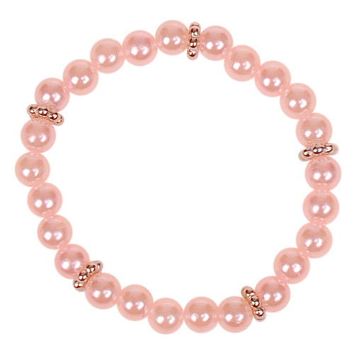 Kinderarmbandje - Lichtroze Imitatiepareltjes 6mm - Zilverkleurige Spacers - Elastisch