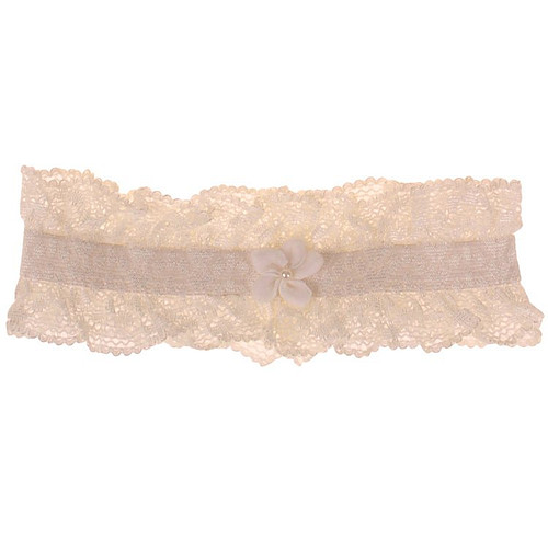 Grote Maat Kousenband Bruid Ivoorkleurig Broderie met Bloemetje van Fluweellint en Pareltje