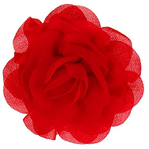 Haarklemmetje met Rode Bloem van Chiffonstof - 8cm