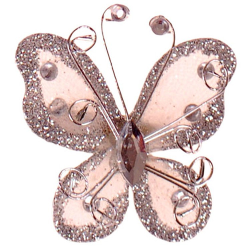 Haarklemmetje Zilverkleurige Organza Vlinder met Steentjes en Glitters - 6x5cm