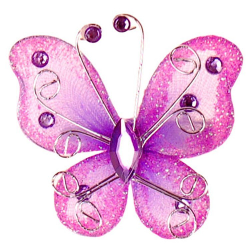 Haarklemmetje Lila-Paarse Organza Vlinder met Steentjes en Glitters - 6x5cm