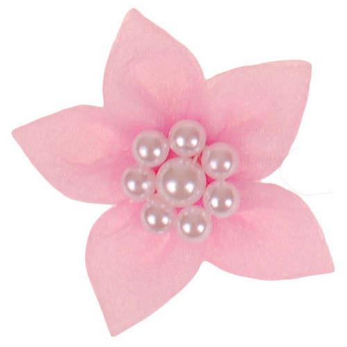 Haarklemmetje Roze Organza Bloem met Pareltjes - 5cm
