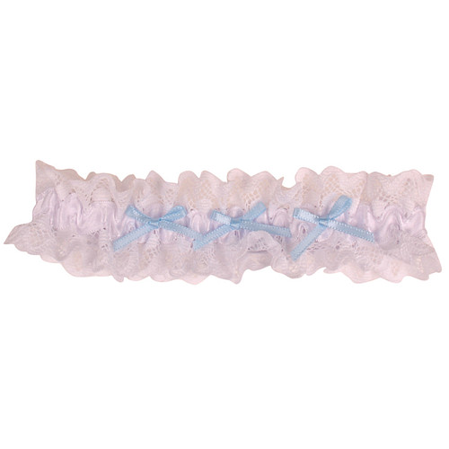 Kousenband Grote Maat - Wit met Broderie & Lichtblauwe Strikjes - 45cm Elastisch