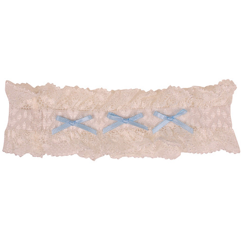 Kousenband Grote Maat - Ivoorkleurig met Kant & Lichtblauwe Strikjes - 45cm Elastisch