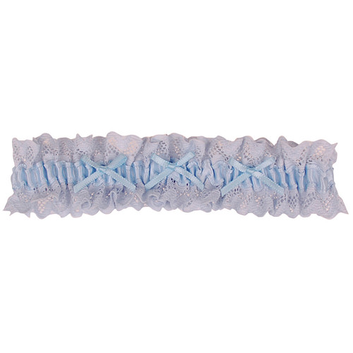 Kousenband Trouwen Lichtblauw met Broderie & Lichtblauwe Strikjes - 33cm Elastisch