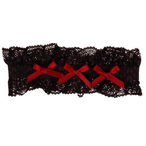 Kousenband Grote Maat - Zwart met Kant & Bordeauxrode Strikjes - 45cm Elastisch