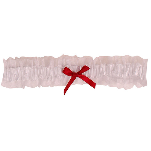 Kousenband Grote Maat - Wit met Organza & Bordeauxrood Strikje - 45cm Elastisch