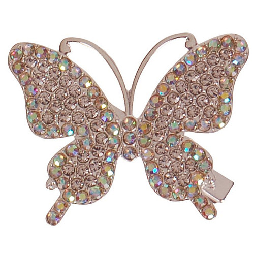 Haarclip met zilverkleurige vlinder met strass 5x4cm
