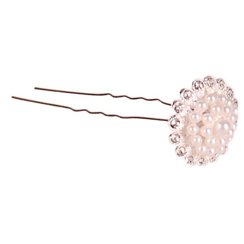 Haarsteker zilverkleurig rond met strass steentjes en pareltjes