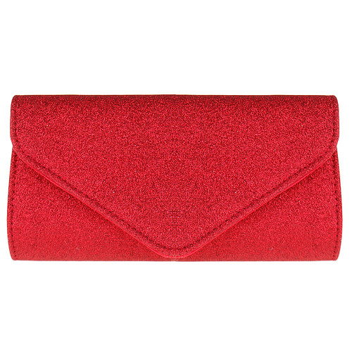 Avondtasje - Donkerrode Glitterstof Envelop - Magneetsluiting - Schouderketting - 20x11cm