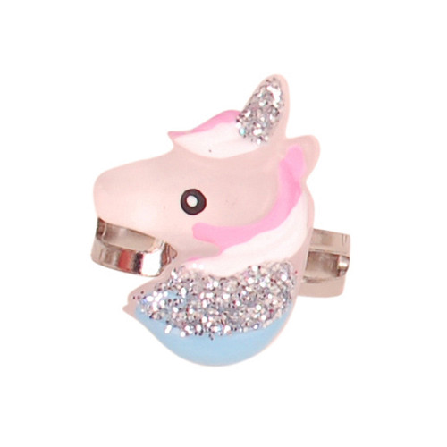 Ringetje Zilverkleurig - Eenhoorn Wit met Glitters - Verstelbaar - Kindermaat