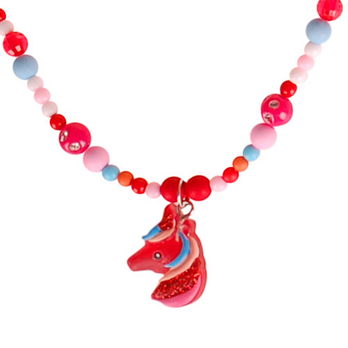 Kinderketting - Eenhoorn Rood - Gekleurde Kraaltjes met Strass - Elastisch