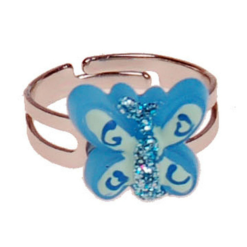 Ringetje Vlinder Blauw - Verstelbaar - Zilverkleurig