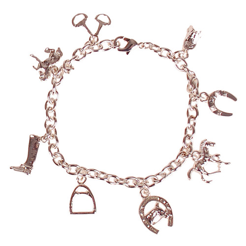 Kinderarmbandje Zilverkleurig - Paarden bedeltjes - Stijgbeugel, Hoefijzer, Paardje, Rijlaars, Bit