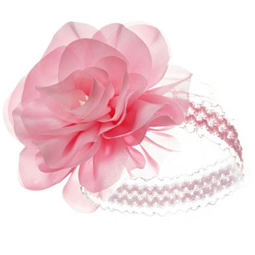 Babyhoofdbandje - Kant Roze met grote Bloem 10cm