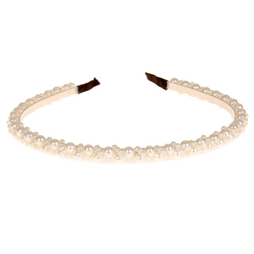 Diadeem - Ivoorkleurige Pareltjes Imitatie Gewikkeld 3mm/6mm - Zilverkleurig Metaal - 14x15cm