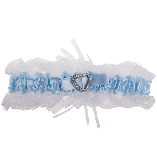 Kousenband wit met blauw