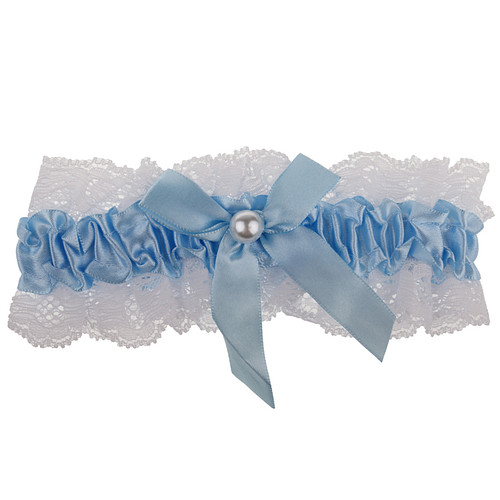 Kousenband wit met blauw