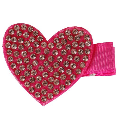 Haarclipje fuchsia hartje met strass steentjes - 4 cm 