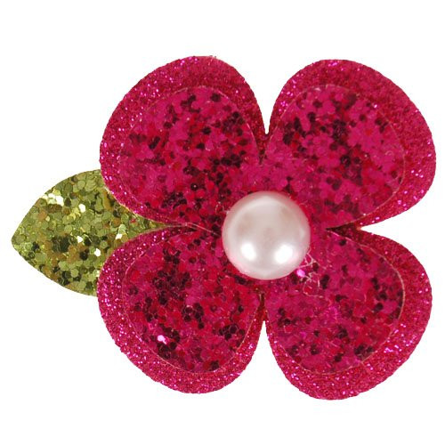 Haarclip bloem fuchsia met glitters - 7 cm 