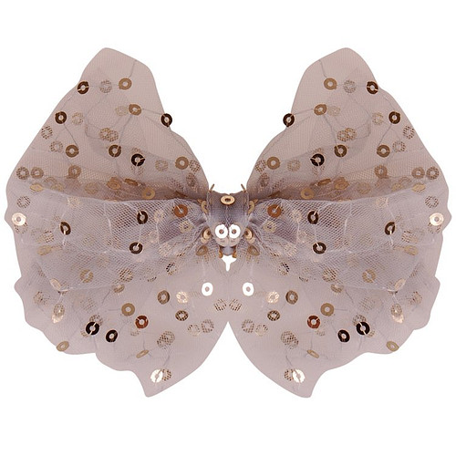 Haarclip met organza strik met zilveren pailetten grijsblauw - 14 cm 