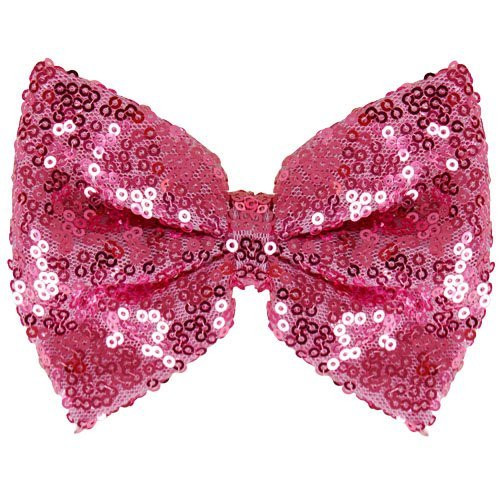 Haarclip met organza strik met pailetten roze - 12 cm