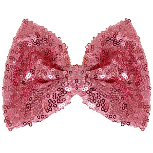 Haarclip met organza strik met pailetten oudroze - 12 cm 