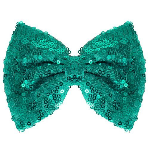 Haarclip met organza strik met pailetten turquoise - 12 cm 