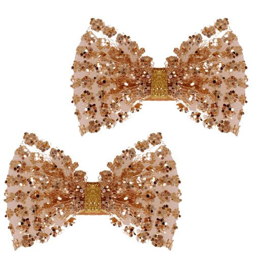 Haarclipjes met organza strikje met glitters goud - 7 cm 