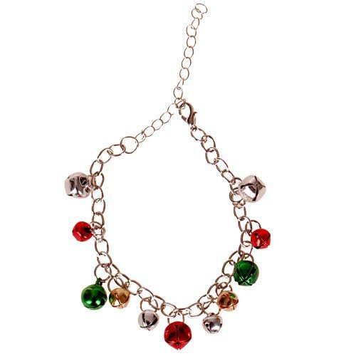 Armbandje met gekleurde belletjes - rood ,zilver, groen en goud 