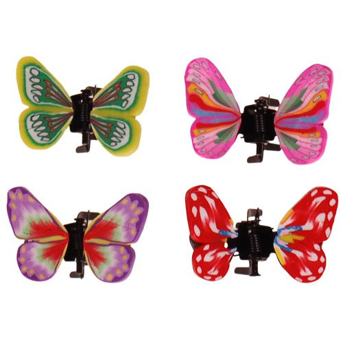 4 Haarklemmetjes met gekleurde vlinders - 3 cm, groen roze, lila, rood