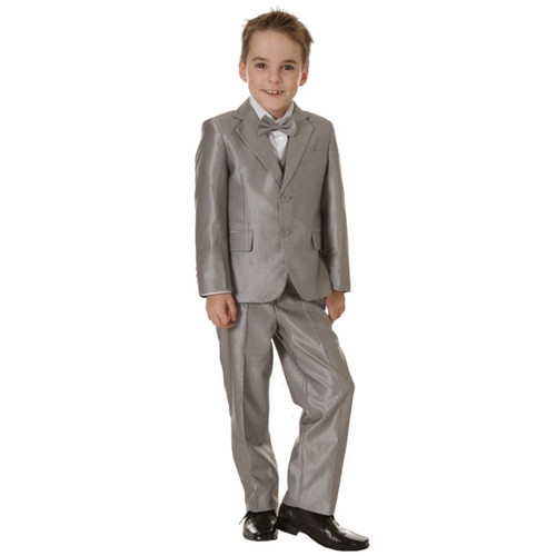 Luxe jongens kostuum glimmend lichtgrijs