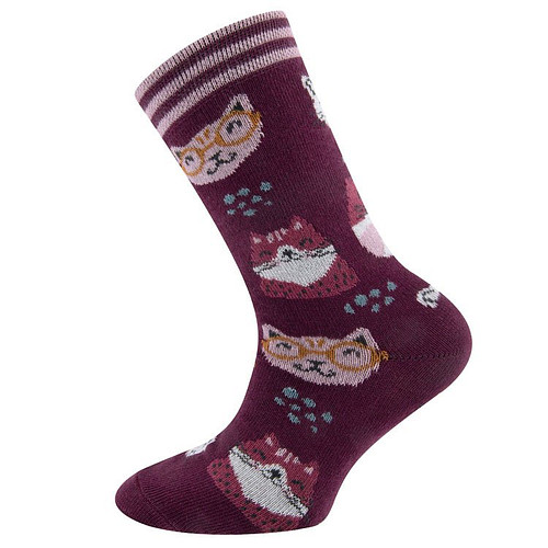 Kindersokken Wijnrood met Grappige Poezenhoofden