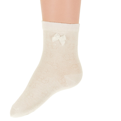 Kindersok ecru met strikje
