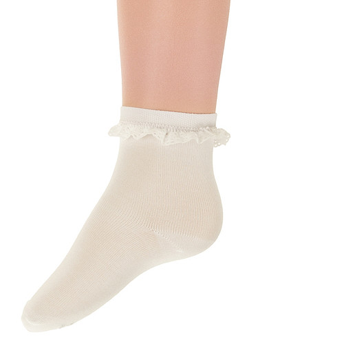 Meisjes sok ecru met broderie