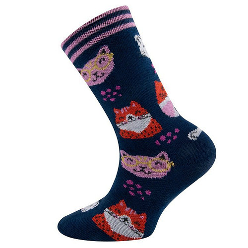 Kindersokken Blauw met Grappige Poezenhoofden