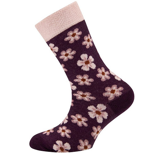 Meisjessok met Bloemen - Wijnrood/roze - Ewers  - Biologisch katoen (GOTS)