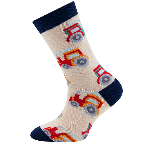 Kindersokken Ewers Jongens - Beige met Tractors/Trekkers - Donkerblauw & Rood & Oranje & Groen