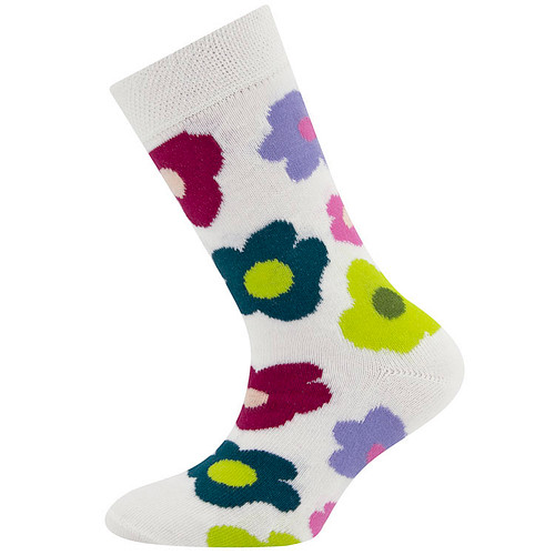 Meisjessokken Ewers - Creme met Bloemen Fuchsia&Turquoise&Lila&Groen&Roze - Elastisch